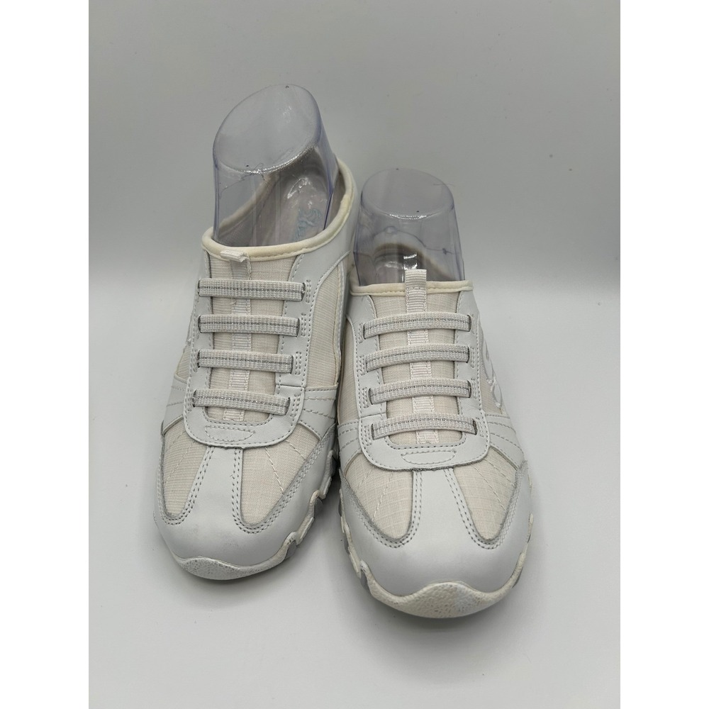 Skechers 22043 Women White Leather Textile Bungee Slip On Mule Sneakers Size 7.5